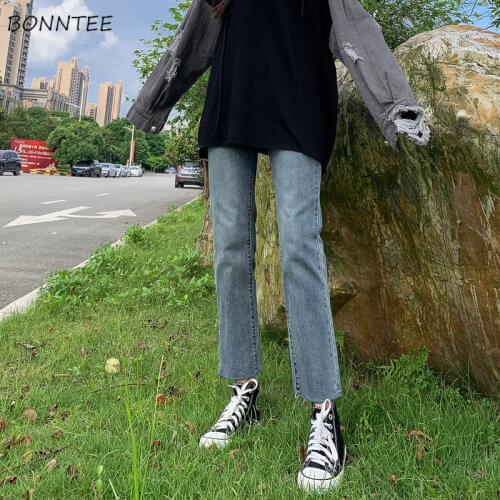 Jeans Women Solid Classic Plus Size Slim Vintage Chic Thickening Plus Velvet Leisure All-match Denim Female Students Ulzzang New