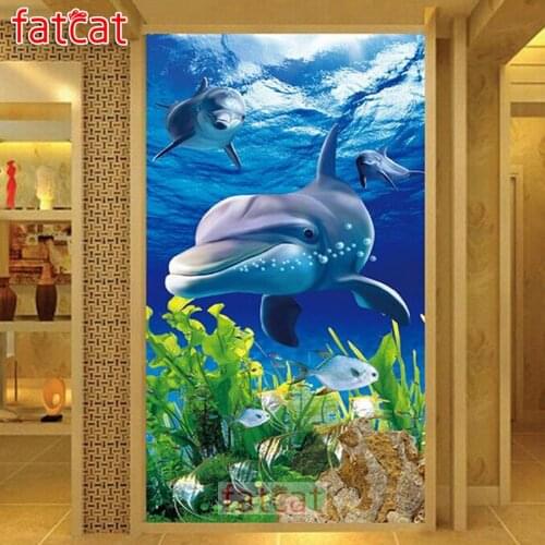 FATCAT Dolphin underwater scenery Large Diy Diamond Painting Full square round drill 5d Diamond Embroidery sale Mosaic AE2124