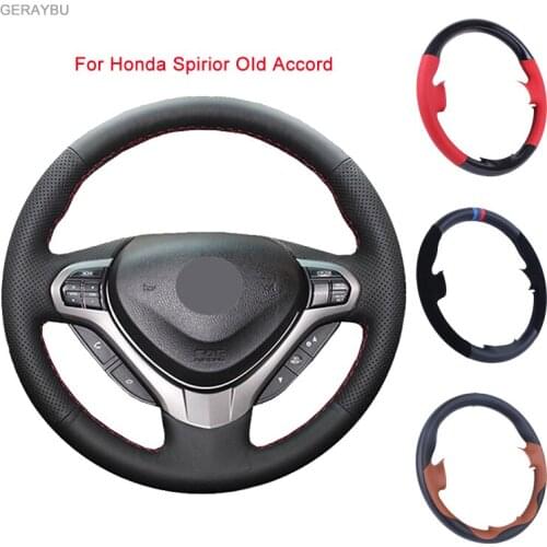 GERAYBU Custom DIY Black Leather Hand-sewn Car Steering Wheel Cover For Honda Spirior OId Accord Breathable Wear-resistant