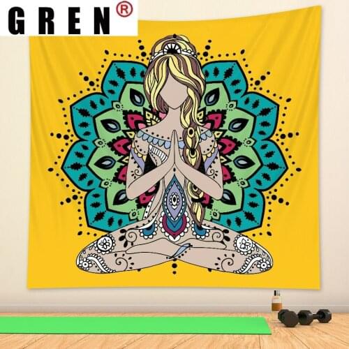 GREN Indian Girl Yoga Mandala Tapestry Hanging Covering Rugs Background Cloth Beach Mat Blanket Art Bedroom Living Home Decor