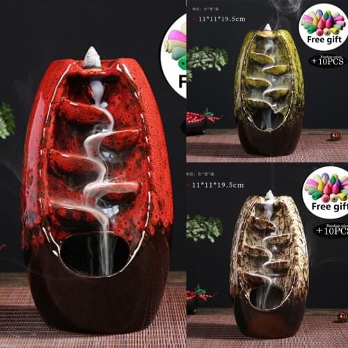 Hot Mothers Day Gift Mountain River Handicraft Incense Holder Ceramic Backflow Waterfall Smoke Incense Burner Home Decor