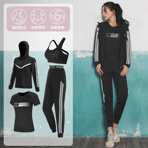 Korean Version of Yoga Set Women Running Fitness Four-piece Set Quick-dry Top Loose Casual Sweatpants Three-piece Set
