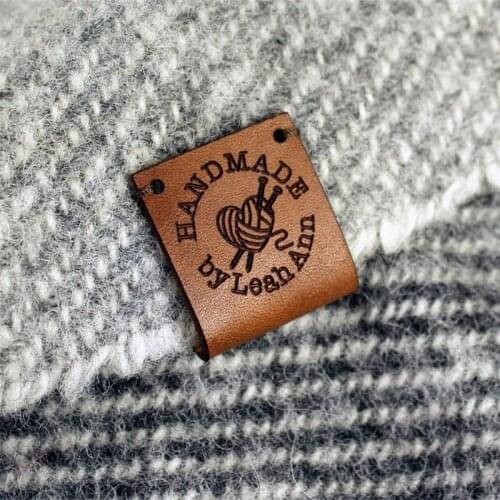 Center fold leather labels, crochet labels, folding labels, leather tags, branding logo labels, personalized leather label