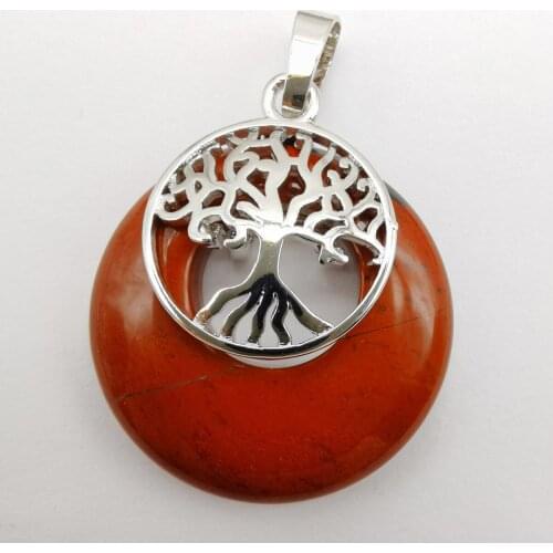 Red Rainbow Stone GEM Circle Tree of life Pendant Jewelry For Woman Gift S311