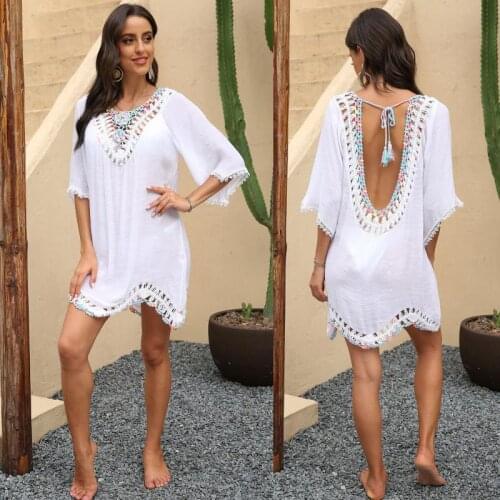 Lace Sexy Split See-through Cover Up Bikini Women Swimsuit Cover-up Irregular Swimwear Sunscreen Beach Vacation Dress