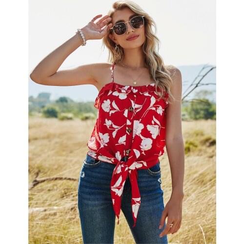 Summer Tops Womens Tanks Sleeveless Garment Vest Tight Halter Bandage Holiday Floral Backless Pullover Sun-Tops Camisole Camis