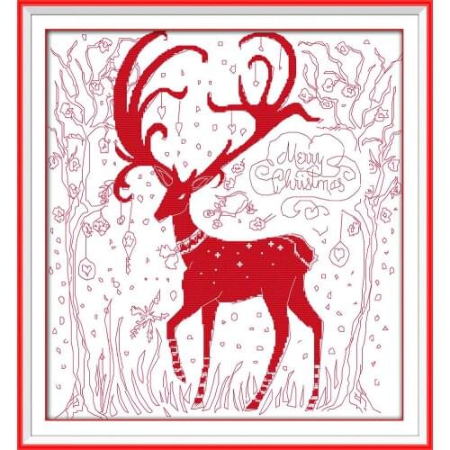 Merry Christmas (6) cross stitch kit animal deer count print stamped 11ct hand embroidery DIY handmade needlework supplies bag