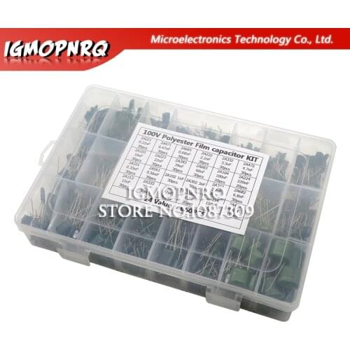 660PCS 24Value Capacitor kit 100V 2A221J to 2A474J Polyester Film Capacitor Assorted Kit 0.47nF 0.68nF 1nF 2.2nF Capacitors