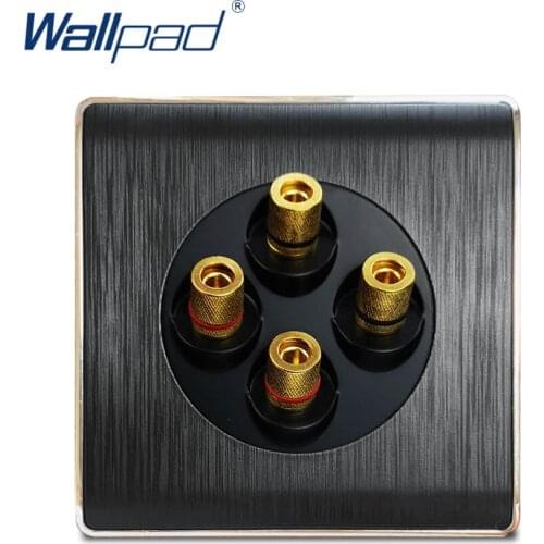 Wallpad 4 Audio Wall Socket Electric Outlet Black PC Brushed Panel For Home