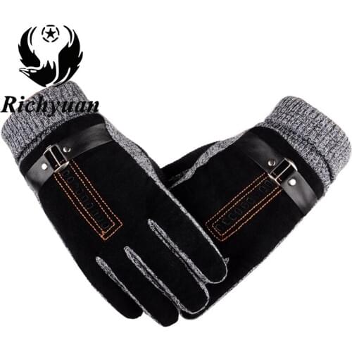 2017New Design Men Winter Gloves Luxury Leather Moto Guantes PU Patchwork Thick Gloves Male Motocicleta Thermal Warm Gloves