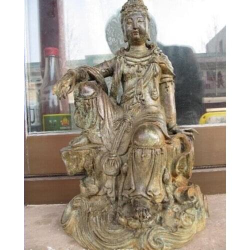 Song voge gem S0333 12"Tibet Buddhism worship Bronze Copper Freedom Kwan-Yin Guan yin Bodhisattva
