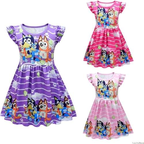 Girls Dress Cartoon bingo bluey Print Baby Girls Cute Birthday Party Princess Dress Christmas Dress for Baby Girls