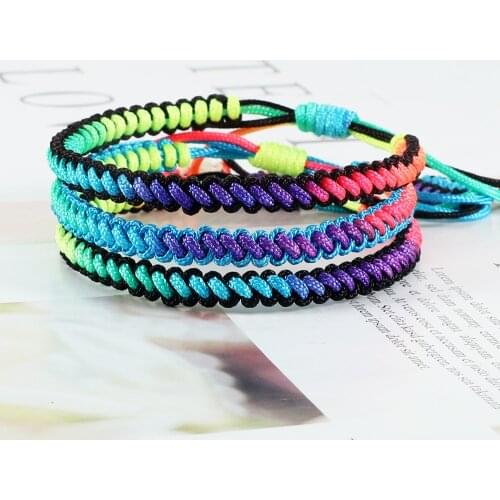 Lucky 18 Colorful Rainbow Knots Braided Bracelet For Women Men Couple Handmade Adjustable Prayer Nylon Rope Bangles Travel Gift