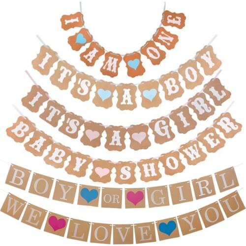 Gender reveal theme party decoration Its a boy or girl banner flag baby shower I am One birthday party Hanging Bunting Garland