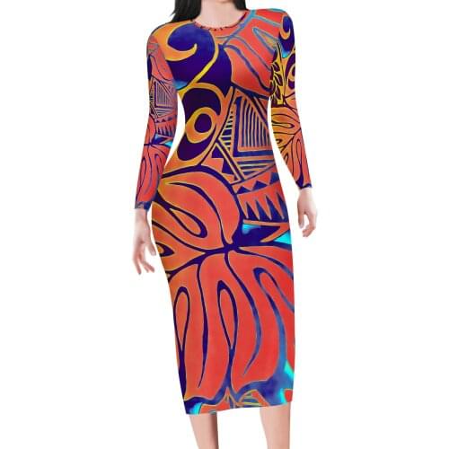 Manufacturers Promotional Discount Tight-Fitting Casual Womens 3XL Clothing Hawaiian Travel Banquet Long-Sleeved Dress