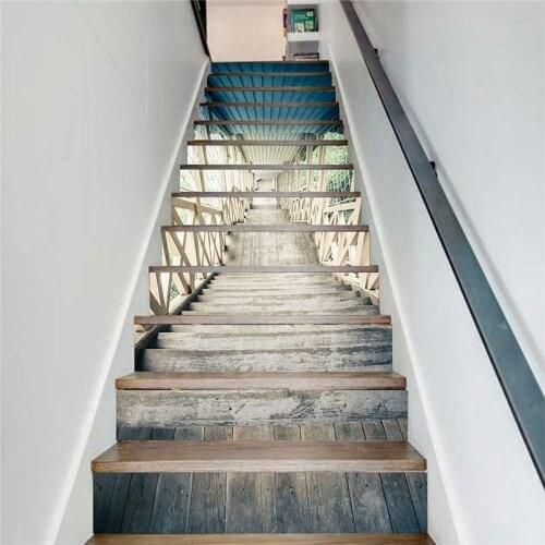 PVC wallpaper solid wood ladder simple 13 pieces of DIY stair stickers, step stickers wall stickers