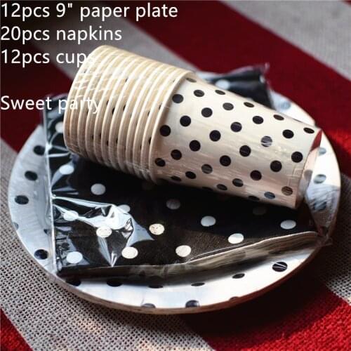 Clearance saleDisposable tableware set disposable paper plate straw cup napkin black red for wedding birthday decoration party