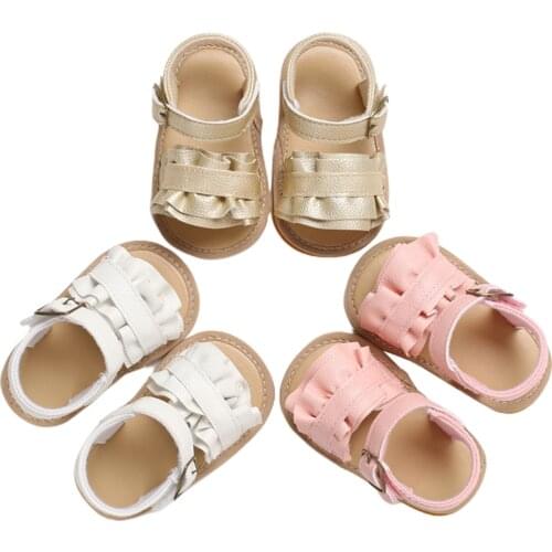 New Summer Baby Sandals Fashion Newborn Solid Color Simple Breathable Ruffled Soft Sole Non-Slip Shoes