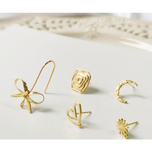 Copper Plated Real Gold S925 Silver Needle Irregular Square Earrings DIY Earrings Jewelry Material