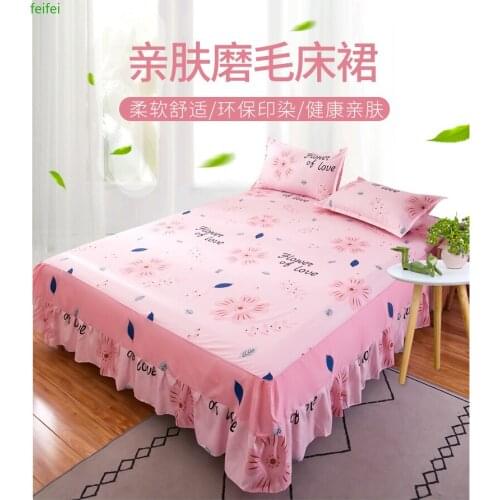 Cute Bed Skirt Cover Pink Bed Sheet Ruffled Autumn and Winter Non-Slip Bed Sheet Cover Princess