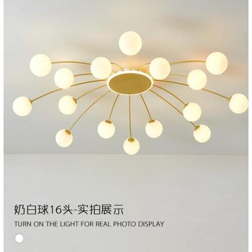 Nordic Glass Ball Chandelier Golden Lustre Luxury Copper Hanging Ceiling Lamp for Living Dining Room Bedroom Indoor Decoration