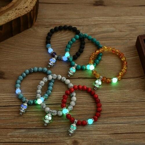 Luminous Bracelet Bead Bracelet Natural Volcanic Stone Luminous Bracelet Skull Elastic Beaded Luminous