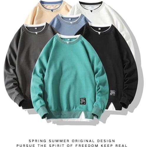 Mens Japanese Street Sweatshirts 2021New Autumn High-quality Trendy Pullovers Solid Colors Brand Couple Essentials Hoodies