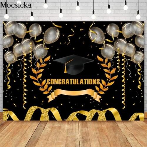 Graduation Backdrop Class of 2021 Photography Background Black Golden Celebration Party Silver Balloon Decor Photoshoot Backdrop