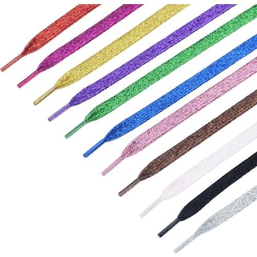 1Pairs Colorful man women Shoelaces of sneakers Metallic Glitter Shiny gold shoelace silver Flat sports running shoe lacing