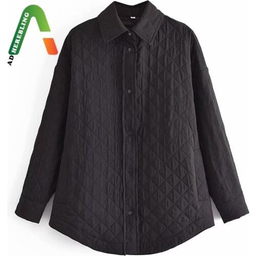 Adherebling 2021 Za Autumn Winter Casual Loose Women Padded Jackets Curved Hem Drop Shoulder Long Sleeve Covered Buttons Coat