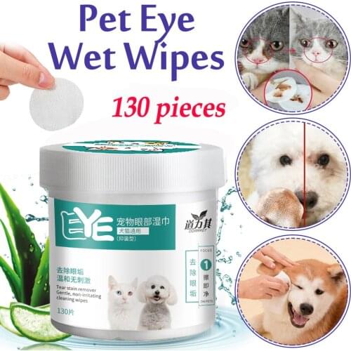 130PCS Pet Wet Wipes Eye Tear Ear Stain Remover Cleaning Portable Wet Towels Dog Cat Pet Cleaning Wipes Grooming Wipes Towel
