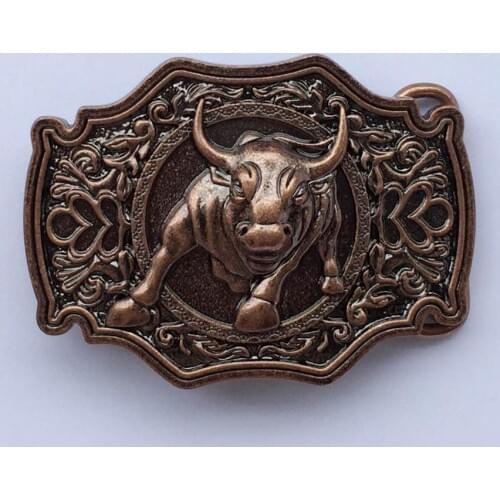3D Bull Red Brass Belt Buckle Western Metal Cowboy