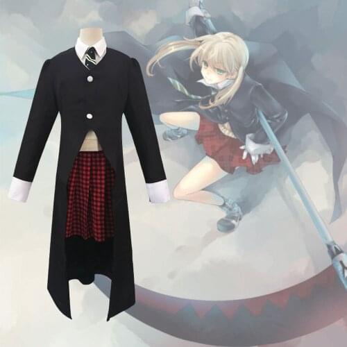 6 PCS Soul Eater Maka Albarn Cosplay Costume for Women Girl Skirt Set Trench Uniform Halloween Carnival Party Costume Blonde Wig