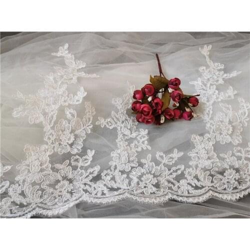 9Yards White Flowers 38cm Patch Cording Fabric Floral Venise Venice Mesh Lace Trim Applique Sewing Craft for Wedding