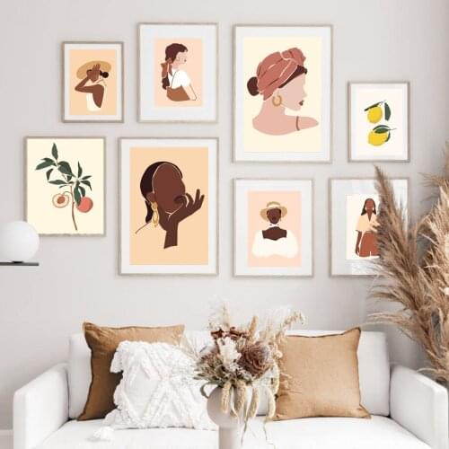 Abstract Fashion Girl Lemon Peach Leaves Wall Art Canvas Painting Nordic Posters And Prints Wall Pictures For Living Room Decor