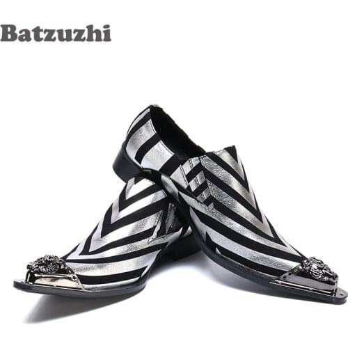 Batzuzhi Vintage Leather Mens Dress Shoes Metal Pointed Toe Chaussure Homme Party and Wedding Shoes Men, Big Sizes 6-12