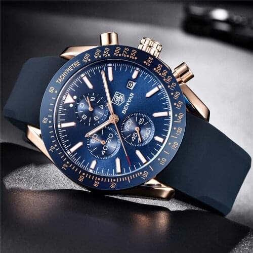 BENYAR Luxury Brand Mens Casual Quartz Watch Silicone Strap Military Chronograph Mens 30M Waterproof Watch Montre Homme
