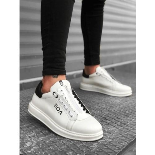 BA0170 Laced Up Zipper White Black High Outsole Male Boots