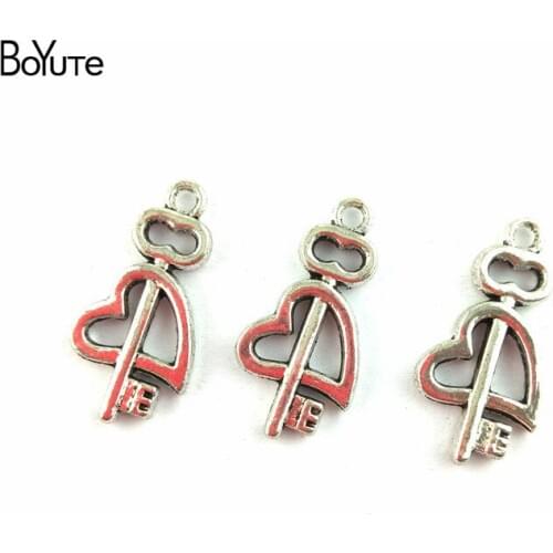 BoYuTe (50 Pieces /lot) 12*24MM Antique Bronze Silver Plated Zinc Alloy Heart Key Charms Pendants for Jewelry Findings