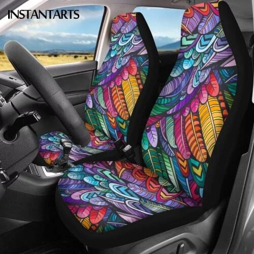 INSTANTARTS Colorful Feathers Pattern Slip-Resistant Vehicle Seat Covers Easy Clean Car Seat Covers 2pcs/Set Car Seat Cushion