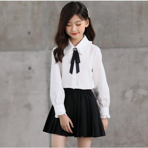 Kids Clothes Girls Sets Autumn Girl Bow Blouses and Pleated Skirts 2 Pcs Suit Teen Girls Clothing 16 Years Children Set 4-16Y