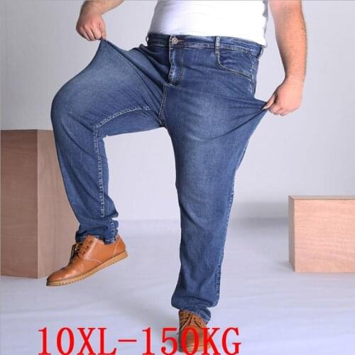 Summer spring black jeans mens plus big size 9XL 10XL pants large jeans 48 50 52 Elasticity 8XL high waist work pants men 150KG