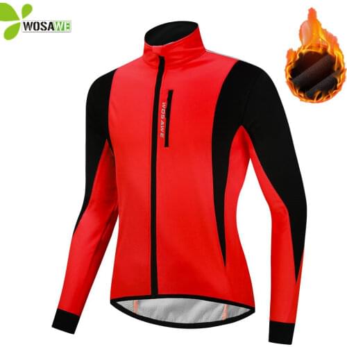WOSAWE Men Fleece Thermal Winter Wind Cycling Jacket Windproof Bike Bicycle Coat Clothing Long Sleeve Cycling Jerseys Wear