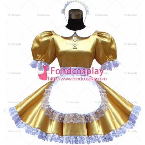 Lockable satin sissy maid dress Peter-pan collar uniform Tailor-made [G1610]