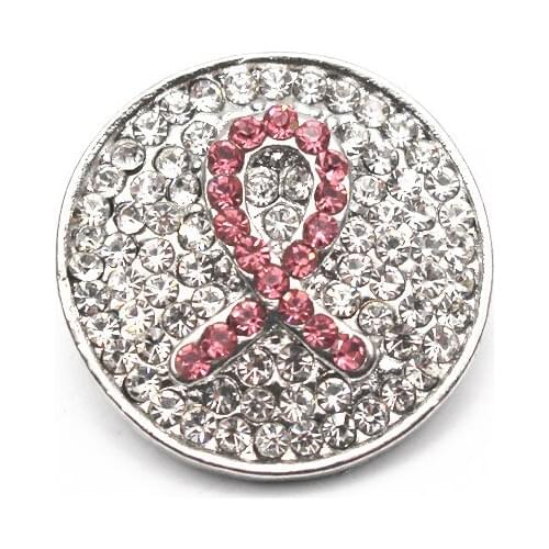 Hot Sale Breast Cancer Awareness Ribbon Snap Buttons Full Rhinestone Snap Charms Fit 18mm/20mm DIY Women Snap Bracelet Jewelry