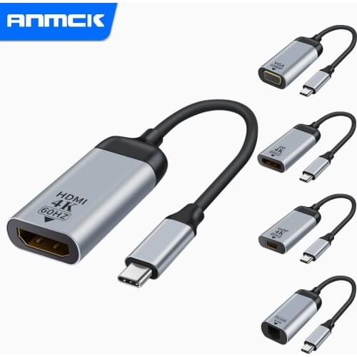 Anmck Type C to HDMI Cable Adapter 4K 60HZ USB C to HDMI VGA DP Mini DP Cord Video Converter For MacBook Pro Air USB-C HDMI