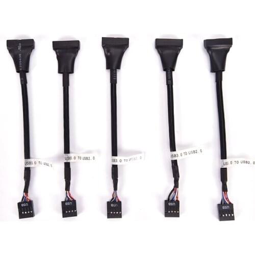 Adaptor Cable Adapter for PC Computer 5PCs Black USB 2.0 9 Pin Housing Male To Motherboard USB 3.0 20pin Female
