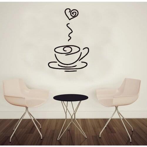 Coffee Steam Heart Cafe Kitchen Restaurant Home Decor Wall Sticker Vinyl Art Murals Waterproof Removable Wall Decal Poster
