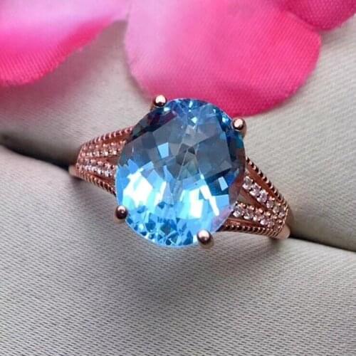 Natural blue topaz ring Free shipping Natural real blue topaz 925 sterling silver Fine jewelry 9*11mm Gem