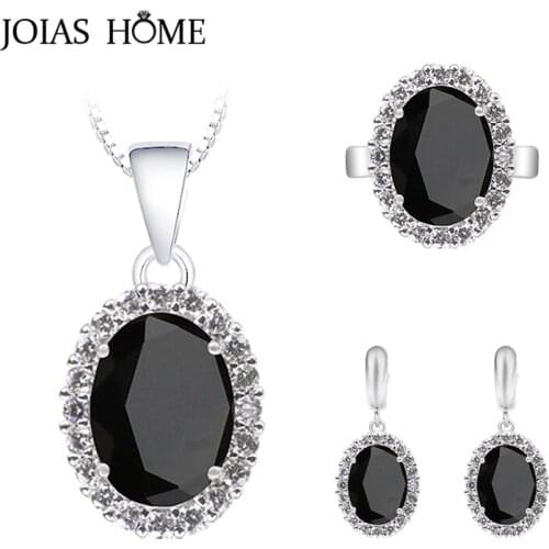 JoiasHome Sterling Silver 925 Jewelry Set for Women Gemstones Ring Earrings Necklace Wedding Clavicle Chain AAA Zircon Wholesale